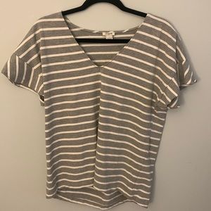 J Crew Grey and White Short Sleeve Top